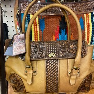 Hand-Carved Tan Leather Bag
